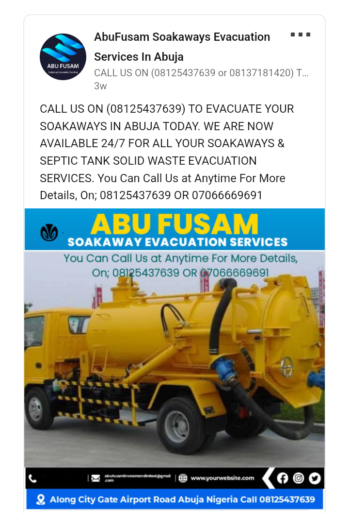 Abufusam evacuate soakaway  In Abuja 